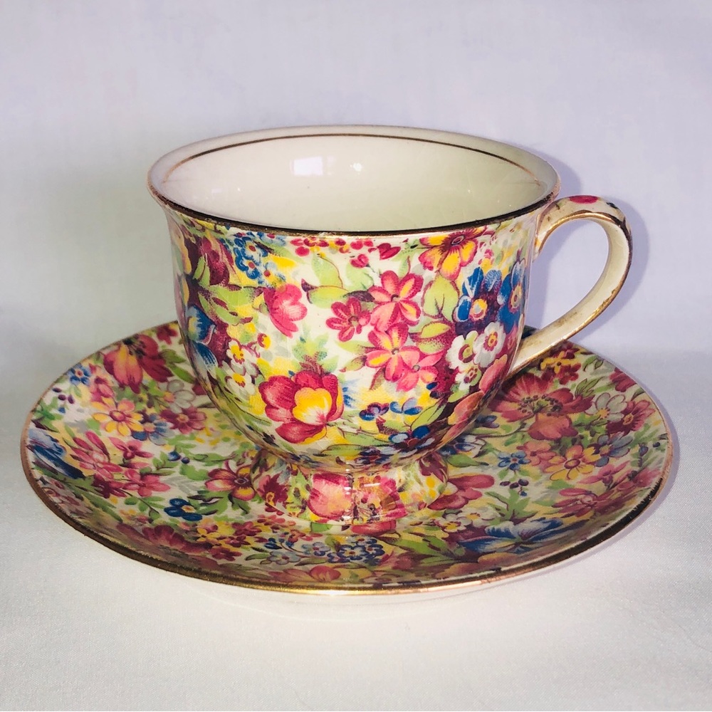 Vintage Royal Winton Chintz Teacup HTF Sunshine Floral Small Size Cup & Saucer
